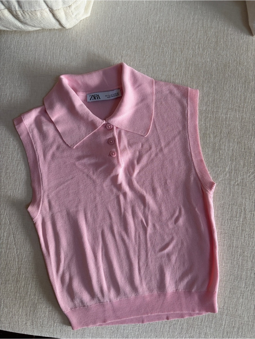 ZARA Pink Sleeveless Polo Knit Top